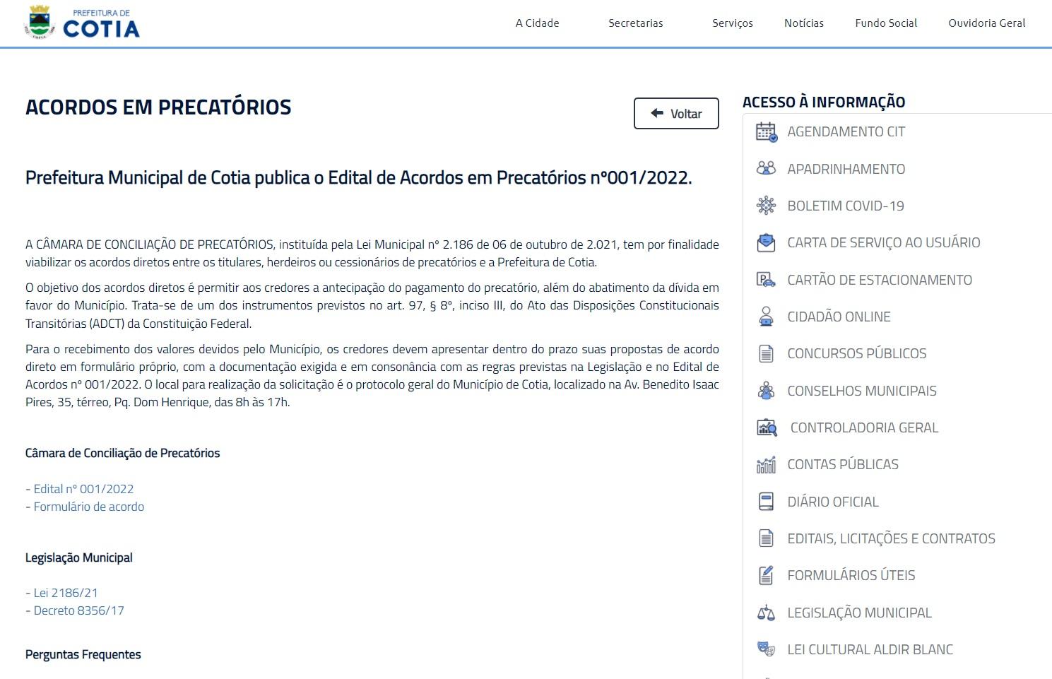 PREFEITURA DE COTIA LANÇA EDITAL PARA CONCILIAÇÃO DE PRECATÓRIOS