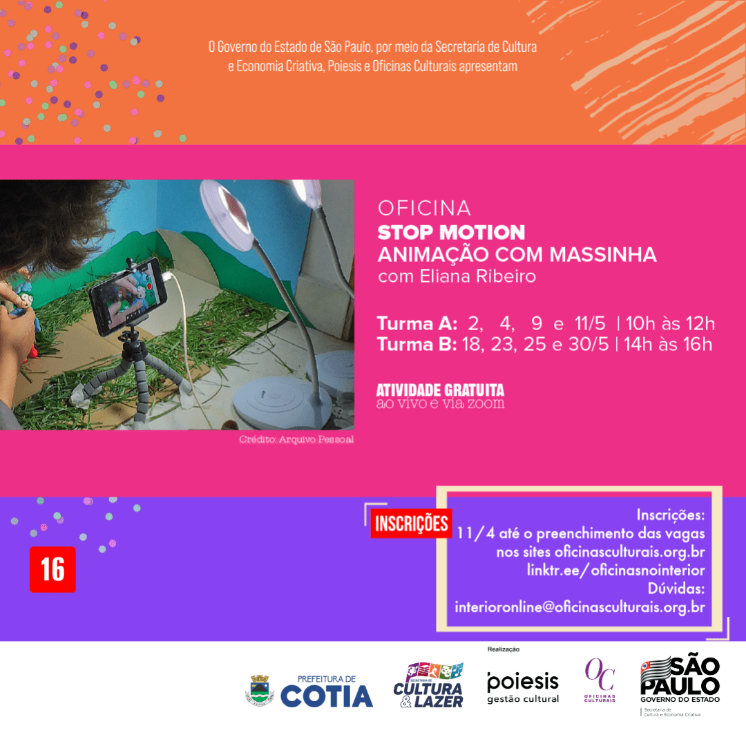 EM MAIO ACONTECEM DIVERSAS OFICINAS CULTURAIS GRATUITAS DA POIESIS