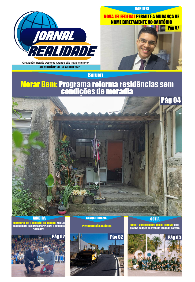 Jornal Realidade Regional –  Edição 139 -28 a 31 JULHO 2022