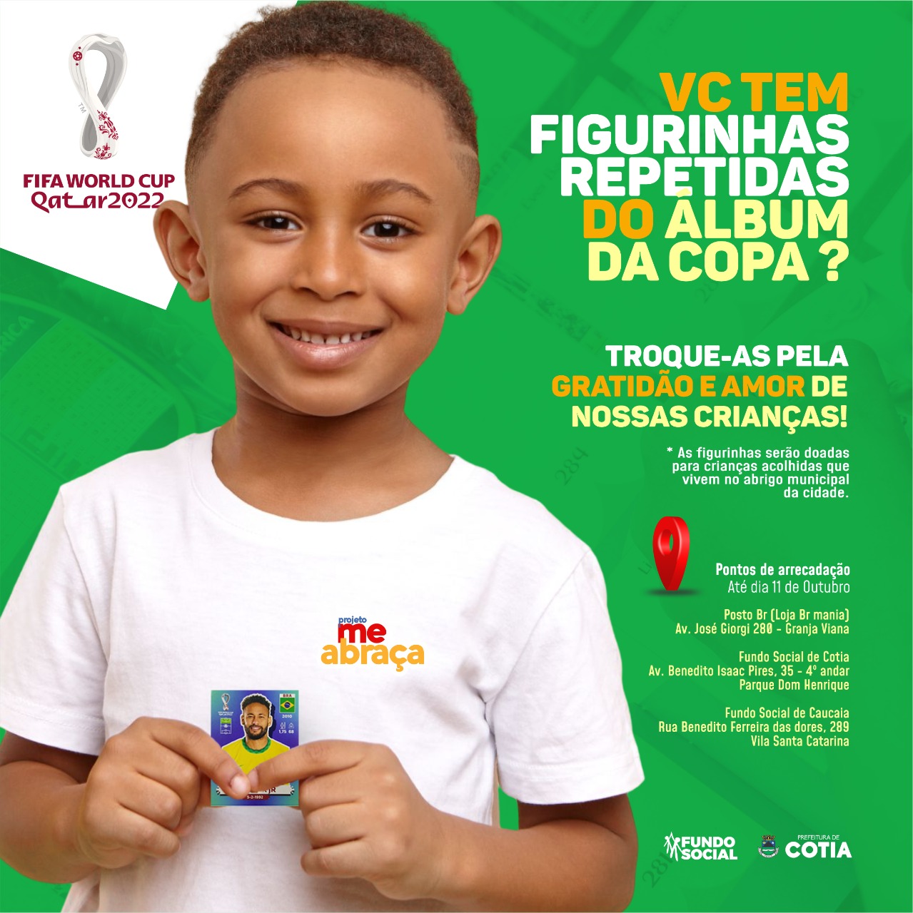 <strong>Projeto ‘Me Abraça’ arrecada figurinhas do álbum da copa para crianças carentes</strong>