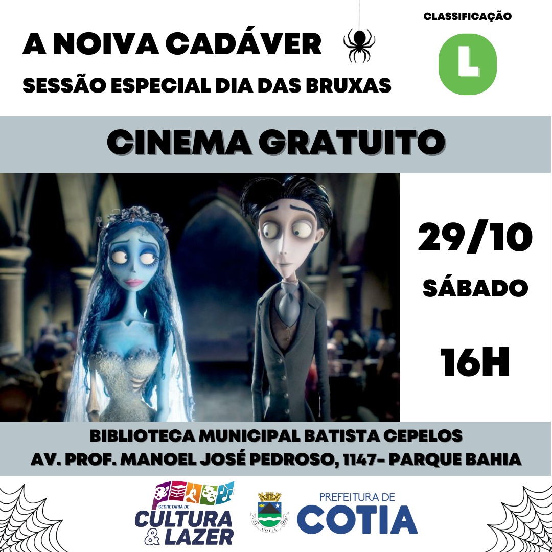 <strong>Biblioteca terá sessão de cinema especial de Dia das Bruxas com ‘A Noiva-Cadáver’</strong>