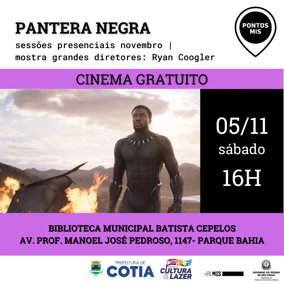 <strong>‘Pantera Negra’&nbsp;estará em cartaz na Biblioteca Batista Cepelos no sábado (5)</strong>