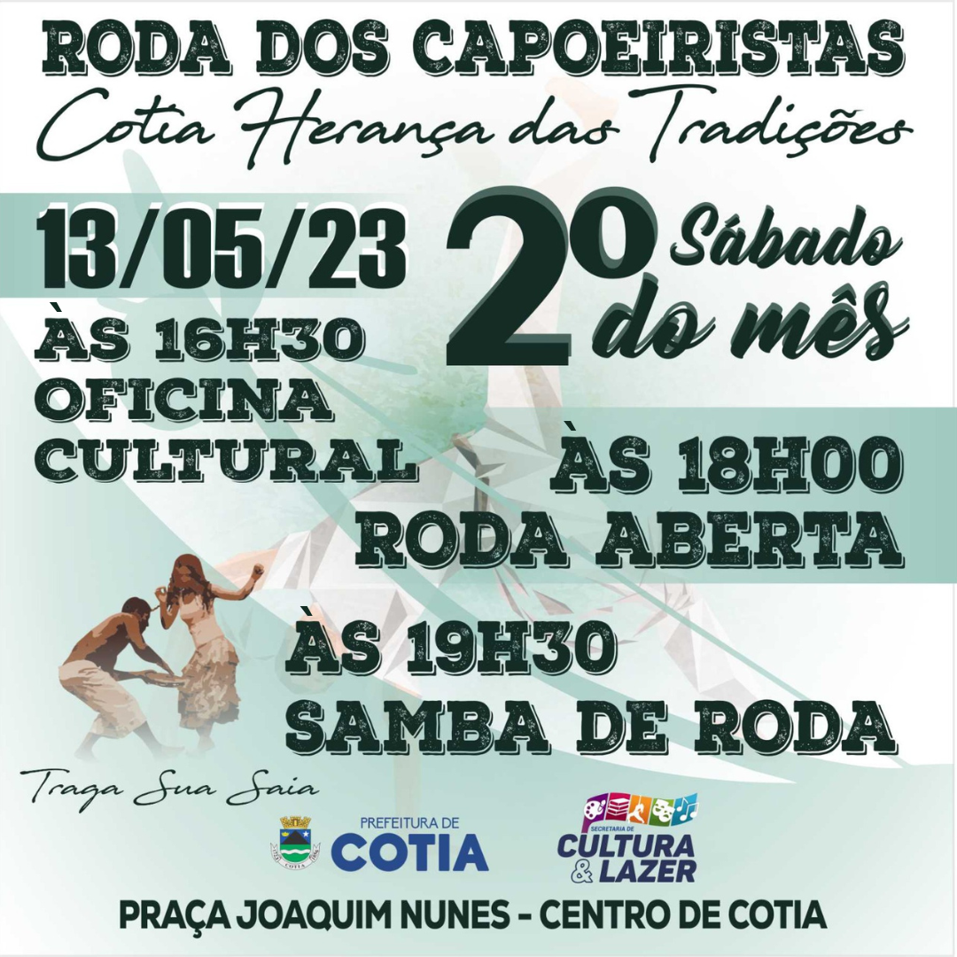 SÁBADO (13) TEM MAIS UMA EDIÇÃO DA RODA DOS CAPOEIRISTAS DE COTIA